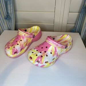 Women (9) Platform Marbled Clog Pink Lemonade Yellow White Swirl